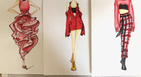 手绘服装效果图 颜料/彩铅/马克笔 A4/...