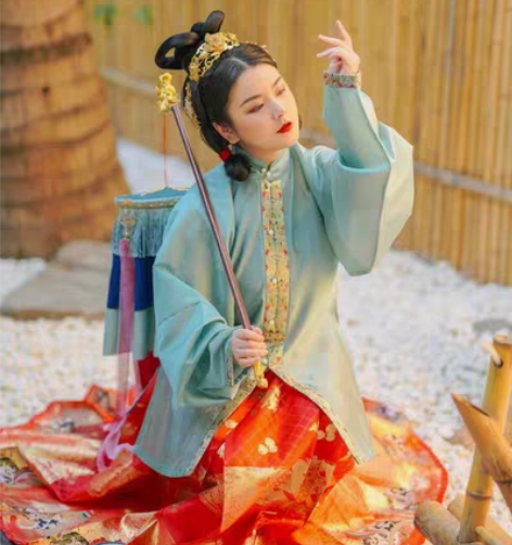 包邮出汉服明制汉服 鸽言传统美学仿妆花纱明...