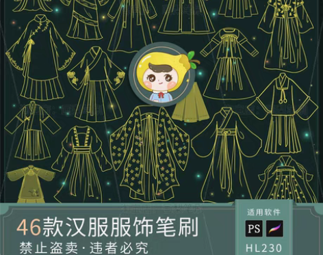 转卖procreate笔刷ps笔刷古风服饰...