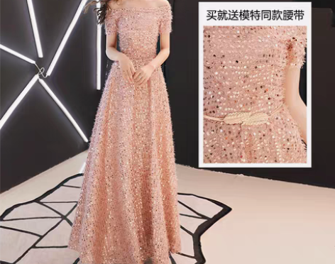 转卖一字肩晚礼服女2018新款宴会高贵优雅...