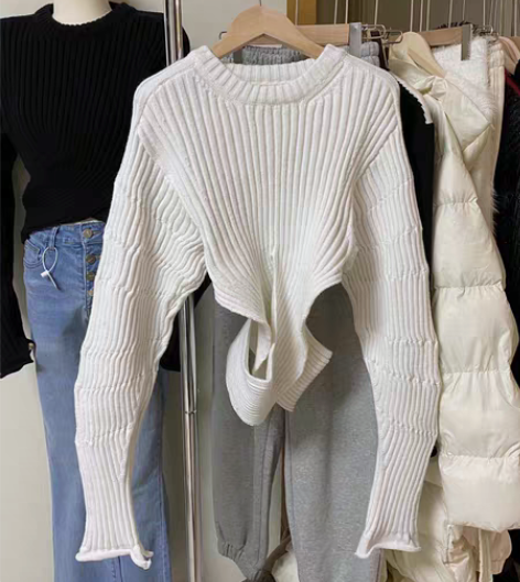 包邮服装实体店铺设计感毛衣上衣 只剩白色了...