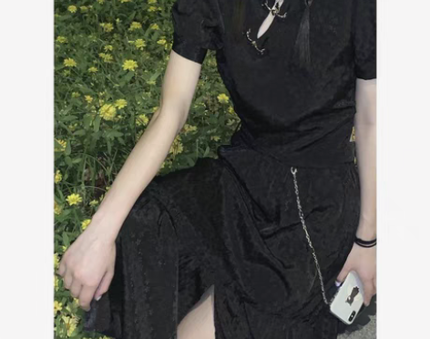 包邮財哥不熬夜黑色旗袍改良女新中式连衣裙两...