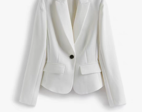 转卖小虫OL通勤必入收腰设计白色短西装外套...