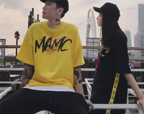 转卖哉玛国潮短袖圆领T恤MAMC织带宽松情...