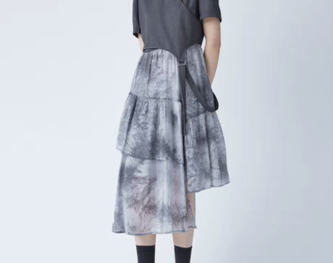 包邮圆缺原创设计新中式国风扎染连衣裙女夏季...