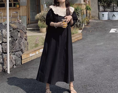 转卖荷叶领连衣裙女夏季2022新款赫本风小...