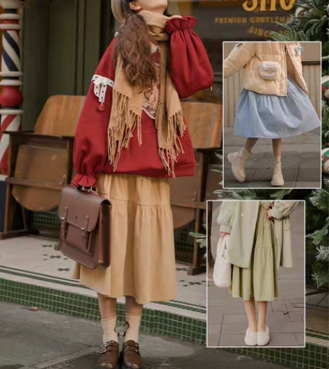 包邮原创森女部落冬天的裙子灯芯绒复古中长款...