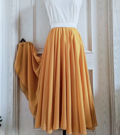 包邮720度双层雪纺半身裙中长款大摆裙纯色...