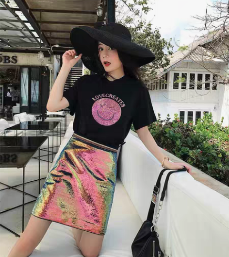 很仙的法国小众半身裙 亮片包臀一步裙短裙a...