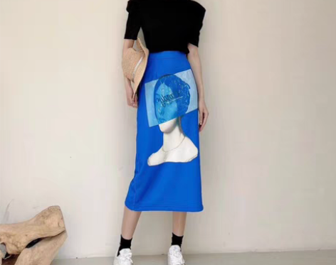 转卖韩国版ins网红高腰修身显瘦人像印花开...