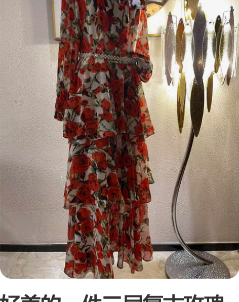 好美的一件三层复古玫瑰花蛋糕裙，领口的蝴蝶...