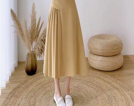 转卖高腰显瘦不规则半身裙女春季中长款百褶裙...