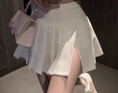 包邮【全新包邮】l码开叉百褶裙辣妹a字高腰...