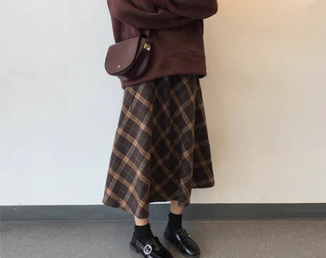 转卖大码女装格子毛呢半身裙秋冬胖妹妹mm高...