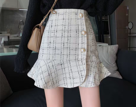 转卖【年货价】小香风格子半身裙女秋冬高腰a...