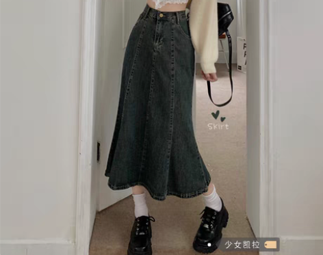 转卖中长款牛仔半身裙女春装2022年新款港...