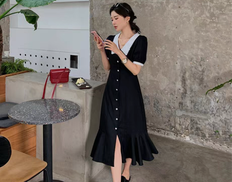 转卖大花媛DHY翻领五分温柔风收腰显瘦鱼尾...