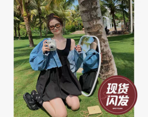 转卖力挺中国棉！u领拼接花苞裙女春季显瘦小...