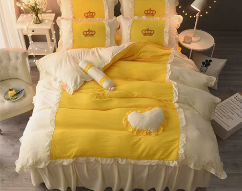 转卖韩版纯棉水洗棉夹棉床裙四件套公主风花边...