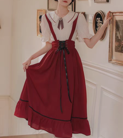【法式民国风背带套装连衣裙女装夏季2022...