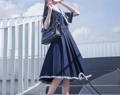 包邮全新日系JK制服学院风甜美显瘦绀色银灰...