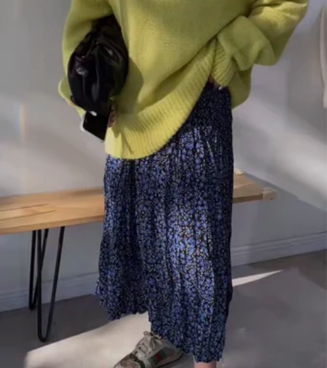 包邮在售｜港风复古蓝半身裙 松紧腰 均码全...