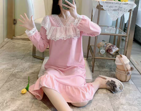 睡裙女秋冬新款长袖韩版学生家居服甜美公主风...
