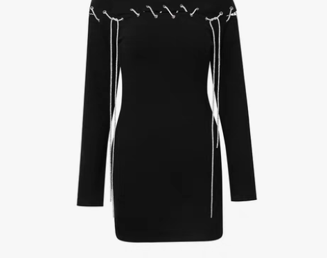 转卖OKMA 黑色针织连衣裙秋性感气质镂空...