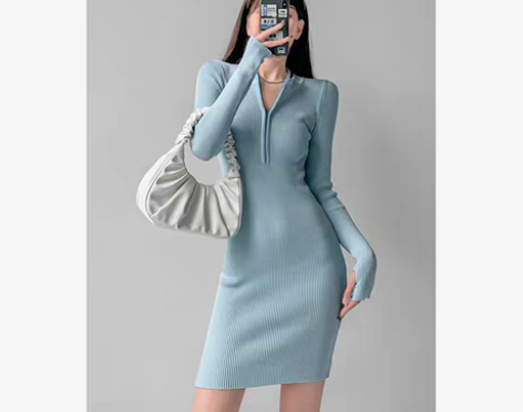 转卖夏春茶欧美辣妹风半高领拉链包臀打底裙女...