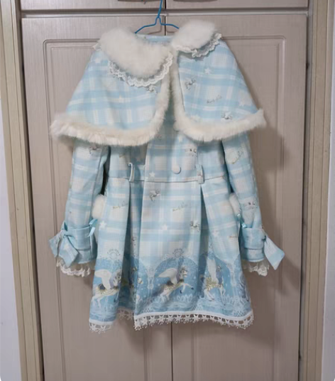 包邮糖果雨冬季日系甜美改良长袖毛呢外套有披...