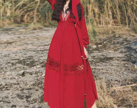 转卖民族风复古棉麻显瘦长裙草原沙漠连帽防嗮...