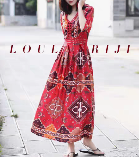 海边度假裙沙滩裙波西米亚连衣裙民族风长裙 ...