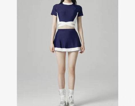 包邮全新2022新款运动风少女分体短袖泳装...