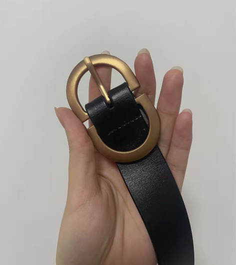 全新真皮腰皮带男女通用中性风百搭 黑色 金...