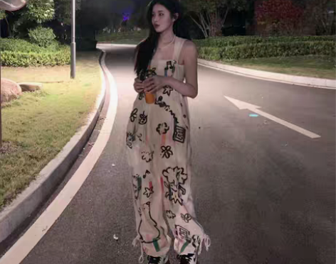 转卖法式高级港风复古宽松涂鸦印花慵懒风小众...