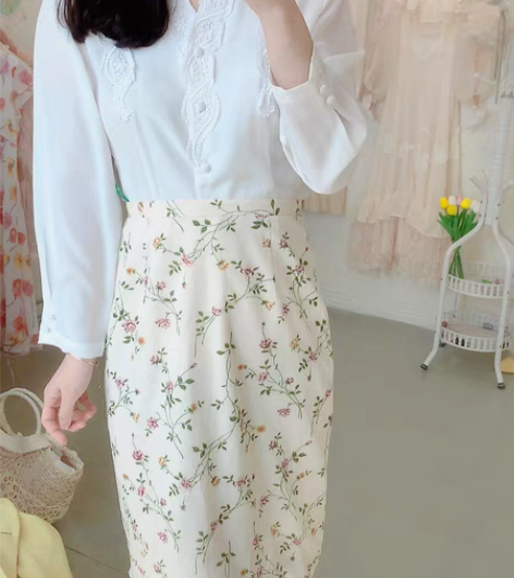 古着vintage优雅气质蕾丝白色衬衫港风复古收腰显瘦雪纺衬...