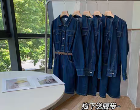 转卖2022早秋气质长袖牛仔连衣裙女春秋新...