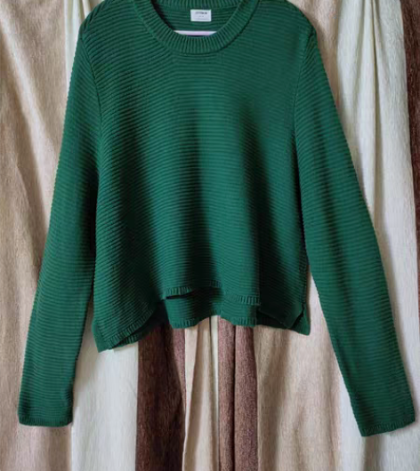 包邮针织套头衫毛衣上衣女卫衣圆领长袖墨绿复...