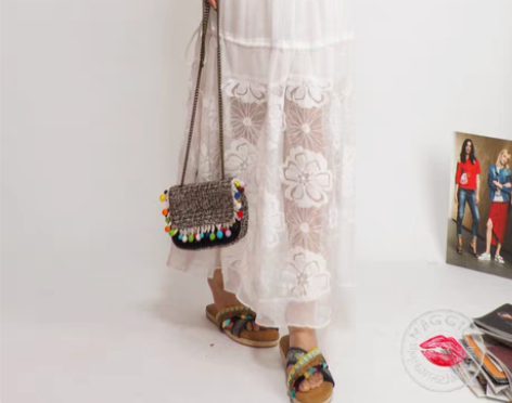 转卖意大利制春夏新款钩花纯色淑女透明亮片中...