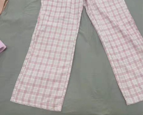 格子高腰阔腿裤女夏季小个子显瘦薄款设计垂感...
