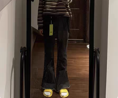 包邮全新森马加绒牛仔裤女毛边长裤甜酷202...