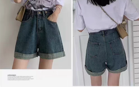 包邮2023新款高腰韩版休闲百搭阔腿牛仔短...