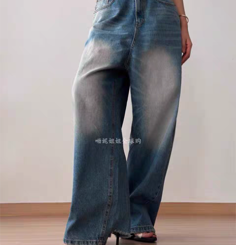 韩国代购fmm专柜款复古水洗古着宽松阔腿休...