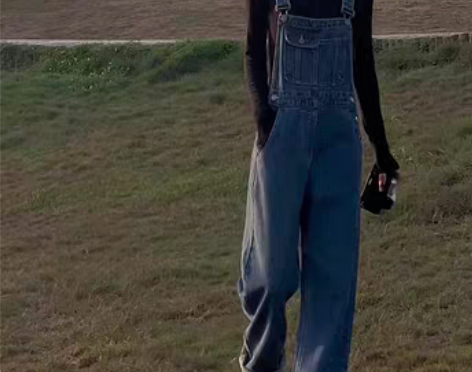 转卖复古牛仔背带裤女春季新款韩版小个子宽松...