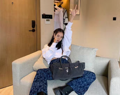 转卖CCUP复古港味高腰裤宽松垂感直筒牛仔...