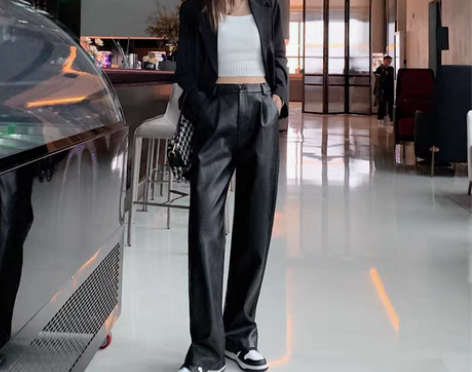 转卖pu阔腿皮裤女秋冬2021新款休闲拖地...