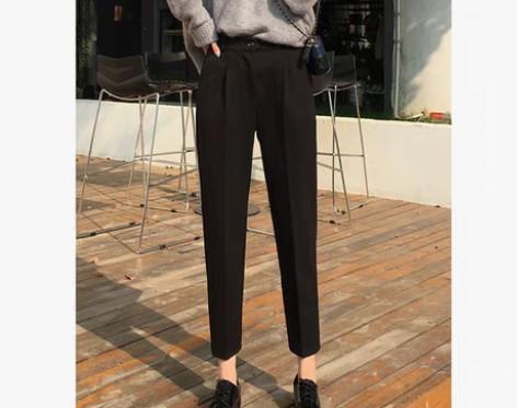 转卖毛呢哈伦裤秋冬女高腰直筒九分西装裤宽松...