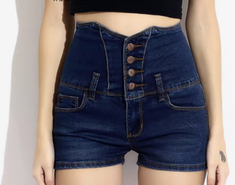 转卖天使园夏季高腰牛仔短裤女 浅色修身显瘦...