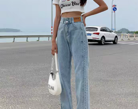 转卖小米熊高腰开叉牛仔裤女2022年夏季新...