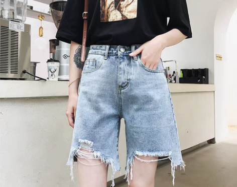 转卖2020夏季新款毛边牛仔短裤女高腰宽松...